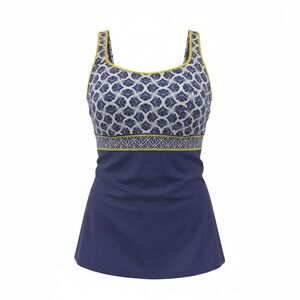 EUC Lands’ End Navy Blue Tankini Top Size 12 Built In Bra Tummy Control Resort